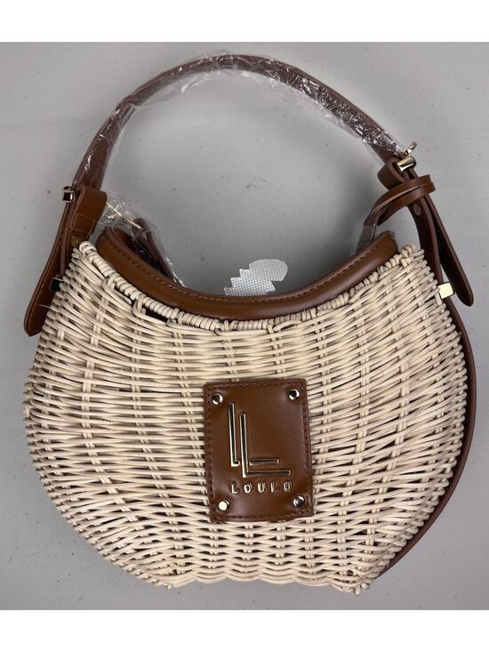 Girbaud Handbags - LOULU Woven Rattan Straw Saddle Bag Brown Faux Leather Handle Boho Purse